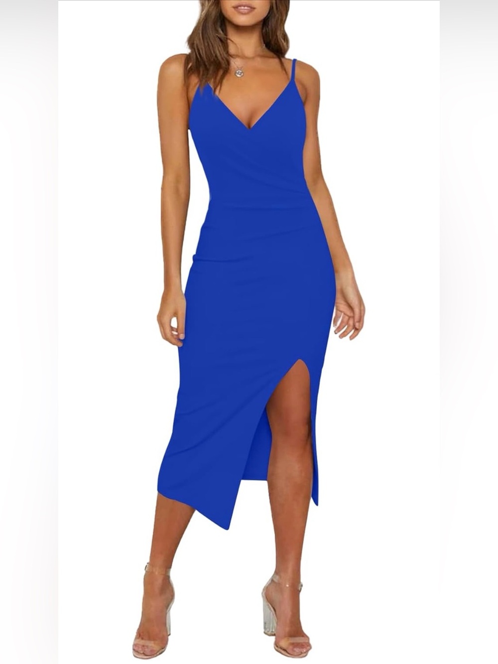 NWT WAYMAKER Royal Blue Backless Bodycon Dress Wedding Guest Slip Dress Size L